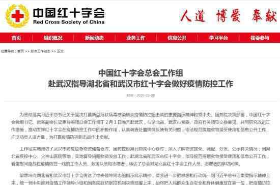 红十字会总会赴武汉工作组 官方具体通告内容