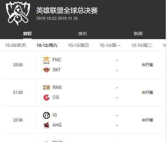 S9小组赛赛程 公布 12日FNC vs SKT打响小组赛第一战