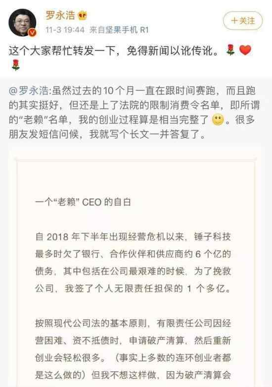 罗永浩限制消费令 罗永浩欠款1亿具体什么情况