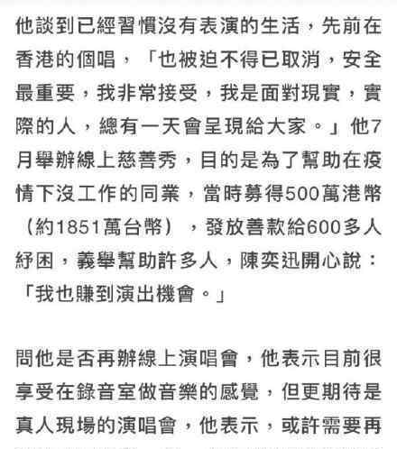 陈奕迅称很久没有收入了 到底什么情况呢？