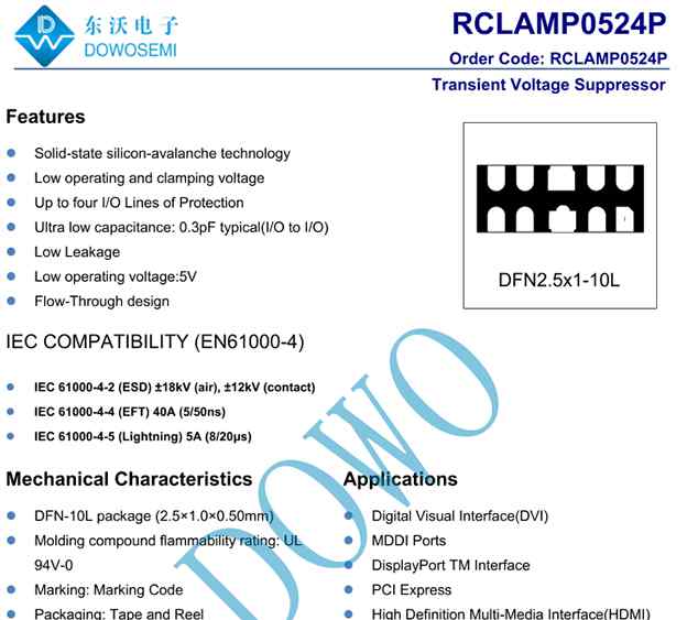 rclamp0524p RCLAMP0524P低电容TVS二极管阵列，为高速数据接口保驾护航