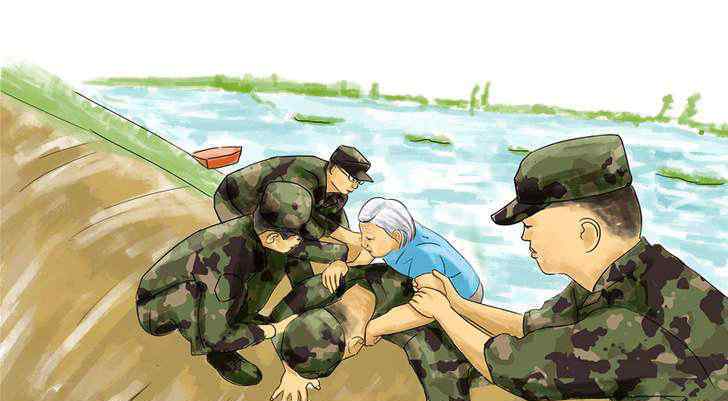 抗洪战士背4岁孩子拉绳索渡洪水 致敬逆行者