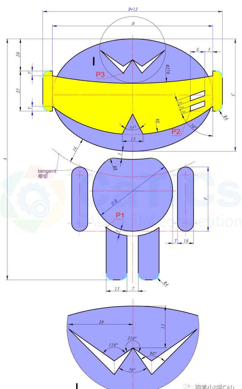 机器人小图 【趣味练习】CAD绘制“小机器人”图案、必须保存练习！