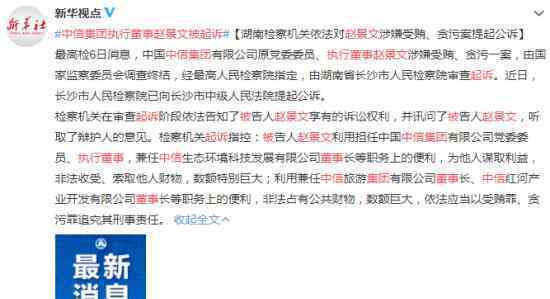 中信集团执行董事赵景文被起诉 起诉原因是什么?