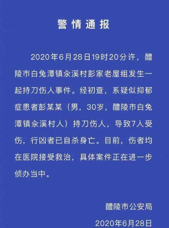 湖南一男子持刀伤7人后自杀 警方如何通报的