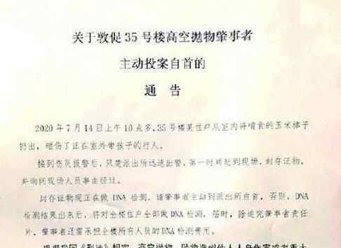 DNA检测通告吓出高空抛物肇事者 为什么抛物什么原因？