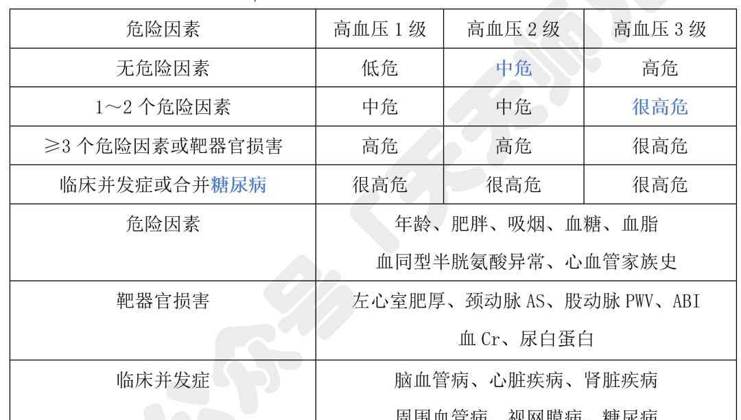 高血压的危险分层表 内科-高血压危险分层