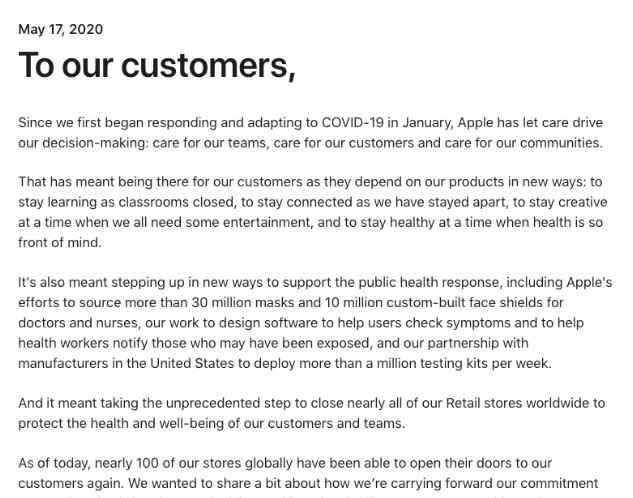苹果店 全球近100家苹果店已重新开放 本周将新增47家