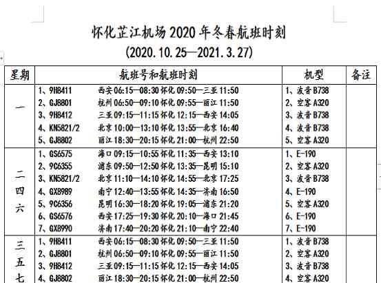芷江机场航班 怀化芷江机场启用冬春航班时刻表 每周计划执行38个航班