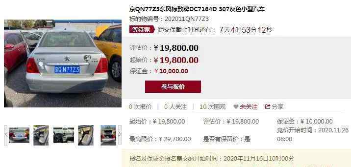 北京公车拍卖 176辆京牌小客车带牌拍卖！评估价最低1.98万元