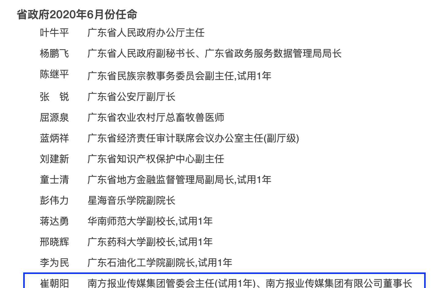 南方日报报业集团 崔朝阳接掌南方报业传媒集团