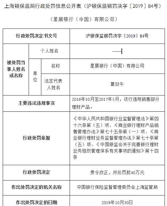 星展银行理财产品 星展银行上海违法遭责令改正 违规销售理财产品