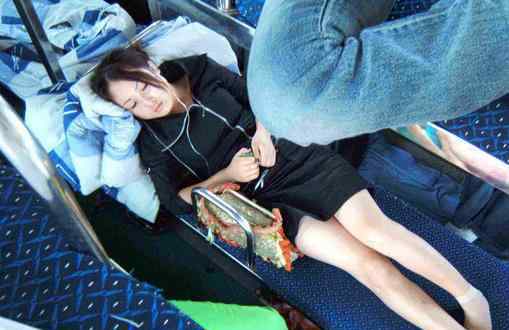 长途汽车卧铺上和做了 卧铺客车女乘客熟睡照片，客车卧铺内部图片大全