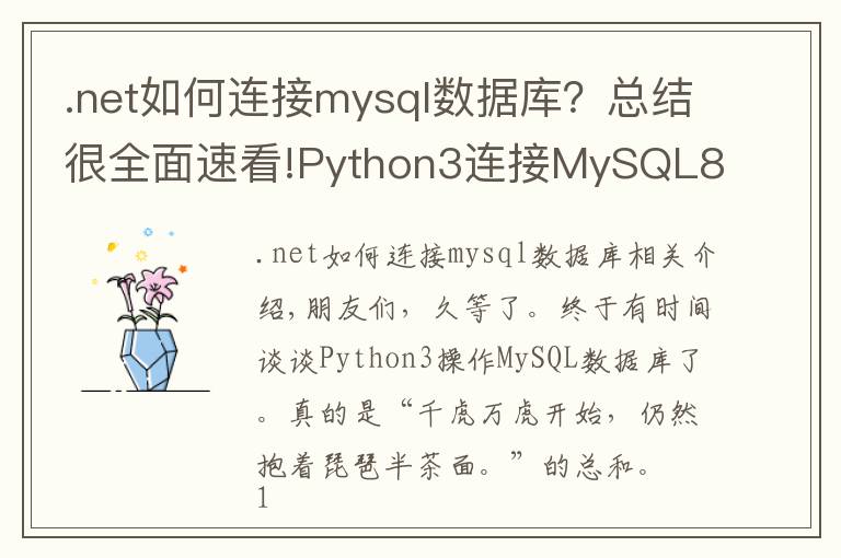.net如何连接mysql数据库？总结很全面速看!Python3连接MySQL8.0数据库，难不？