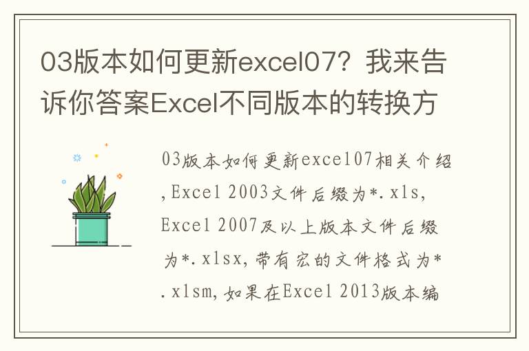 03版本如何更新excel07？我来告诉你答案Excel不同版本的转换方法