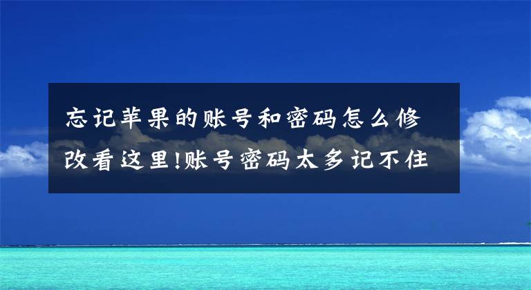 忘记苹果的账号和密码怎么修改看这里!账号密码太多记不住怎么办？iPhone这一功能帮你轻松解决文章配图