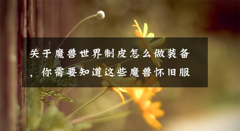 关于魔兽世界制皮怎么做装备，你需要知道这些魔兽怀旧服：猎人制皮套装太贵？三个材料刷新点，轻松入手虚鳞套文章配图