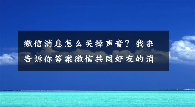 微信消息怎么关掉声音？我来告诉你答案微信共同好友的消息可以关掉吗？如何取消通知？