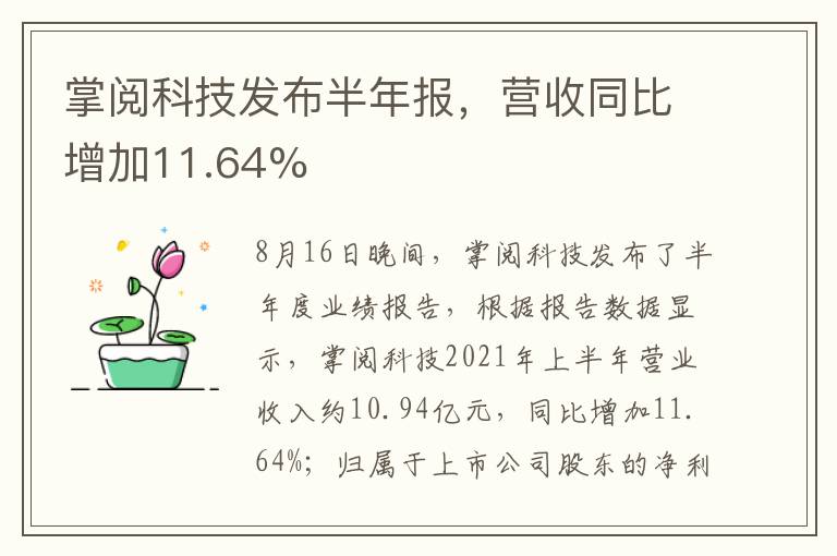 掌阅科技发布半年报，营收同比增加11.64%