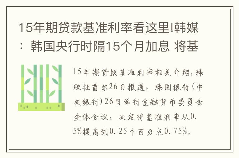 15年期贷款基准利率看这里!韩媒：韩国央行时隔15个月加息 将基准利率上调至0.75%