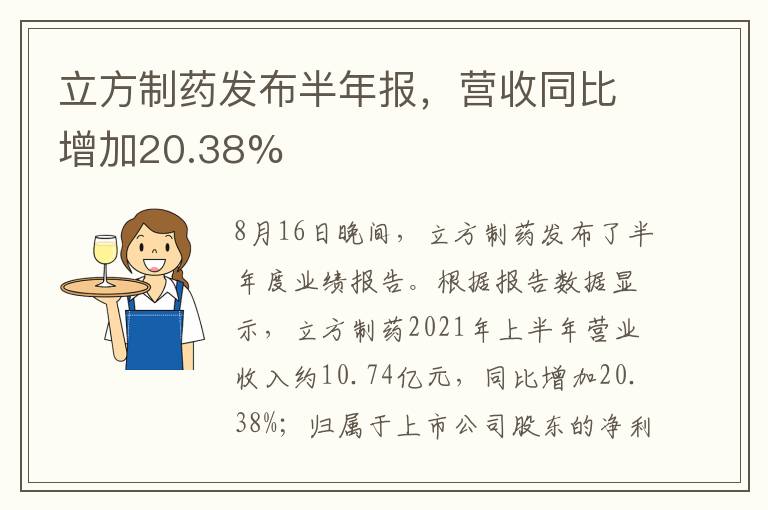 立方制药发布半年报，营收同比增加20.38%