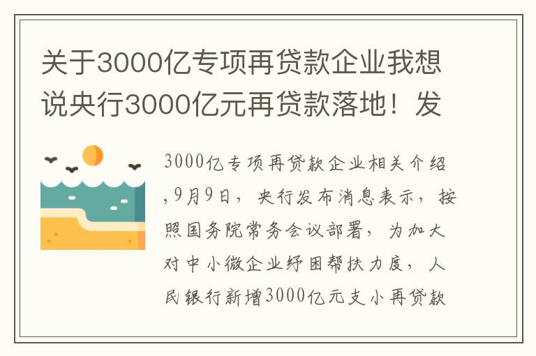 关于3000亿专项再贷款企业我想说央行3000亿元再贷款落地！发给谁？怎么发？有何考量？