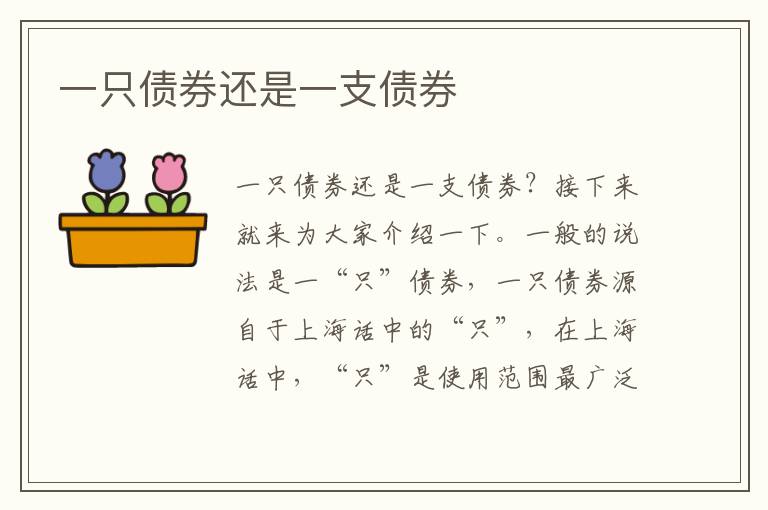 一只债券还是一支债券文章配图