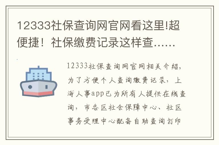 12333社保查询网官网看这里!超便捷！社保缴费记录这样查……文章配图