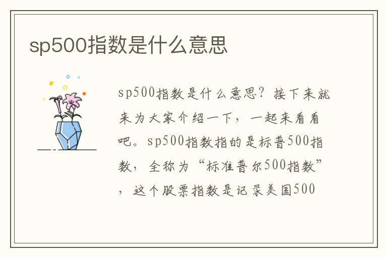 sp500指数是什么意思