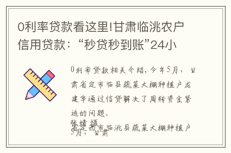 0利率贷款看这里!甘肃临洮农户信用贷款：“秒贷秒到账”24小时无利息