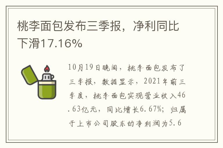 桃李面包发布三季报，净利同比下滑17.16%