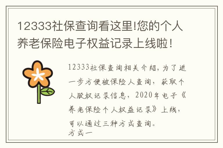 12333社保查询看这里!您的个人养老保险电子权益记录上线啦！请查收文章配图