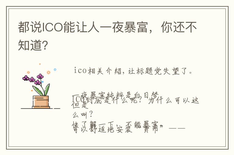 都说ICO能让人一夜暴富，你还不知道？文章配图