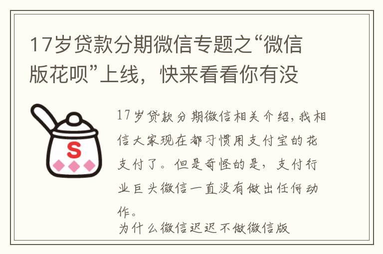 17岁贷款分期微信专题之“微信版花呗”上线，快来看看你有没有开通资格