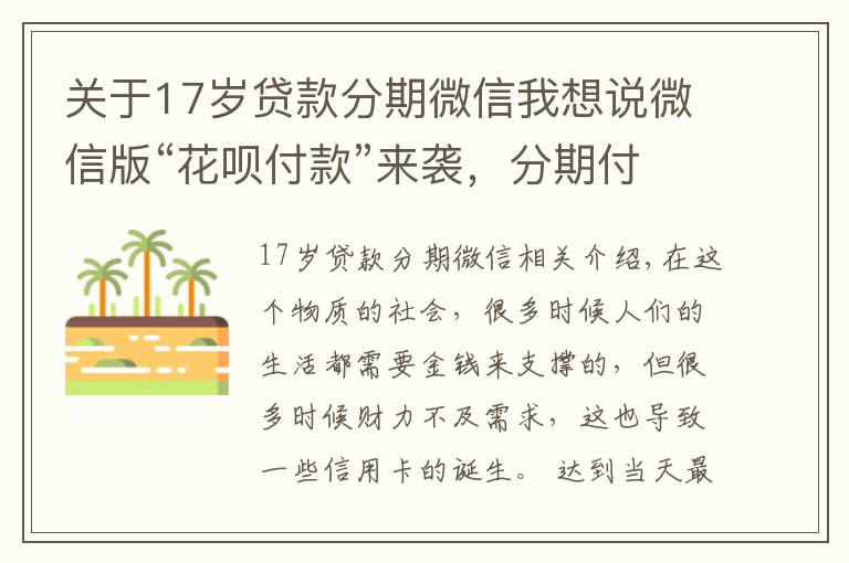 关于17岁贷款分期微信我想说微信版“花呗付款”来袭，分期付款按天计息，11亿用户的福音！