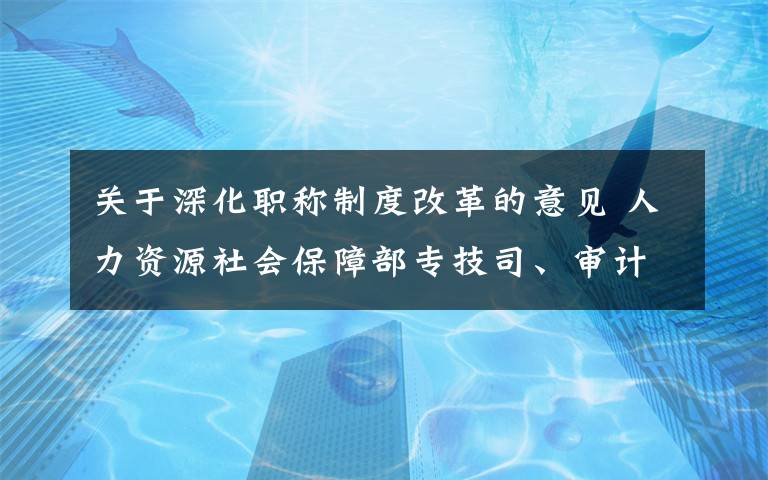 关于深化职称制度改革的意见 人力资源社会保障部专技司、审计署人事教育司有关负责同志就印发《关于深化审计专业人员职称制度改革的指导意见》答记者问