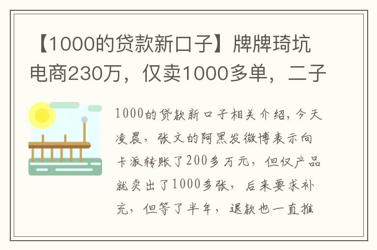 【1000的贷款新口子】牌牌琦坑电商230万，仅卖1000多单，二子爷怒斥你俩口子必遭报