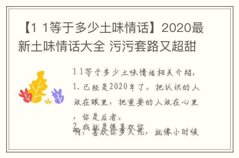 【1 1等于多少土味情话】2020最新土味情话大全 污污套路又超甜的土味情话语句