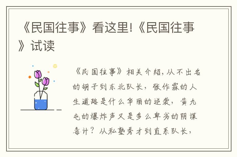 《民国往事》看这里!《民国往事》试读