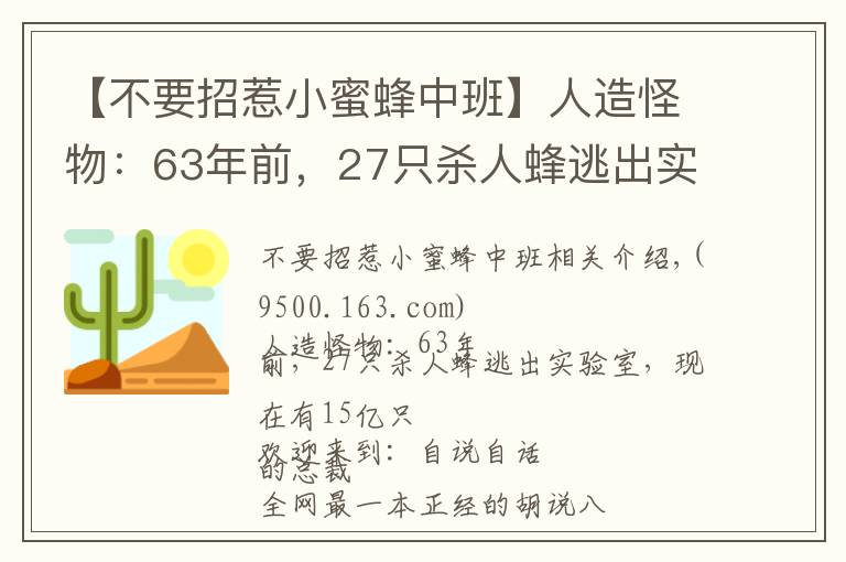 【不要招惹小蜜蜂中班】人造怪物：63年前，27只杀人蜂逃出实验室，现在有15亿只