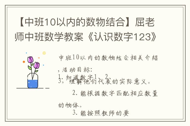 【中班10以内的数物结合】屈老师中班数学教案《认识数字123》