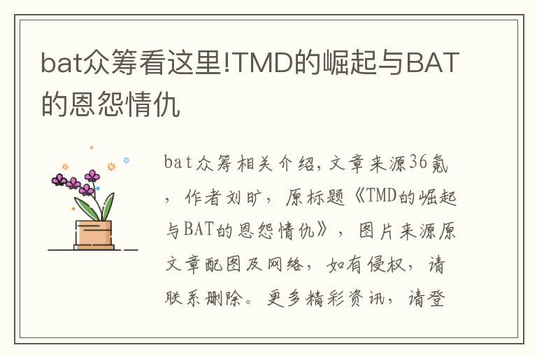 bat众筹看这里!TMD的崛起与BAT的恩怨情仇