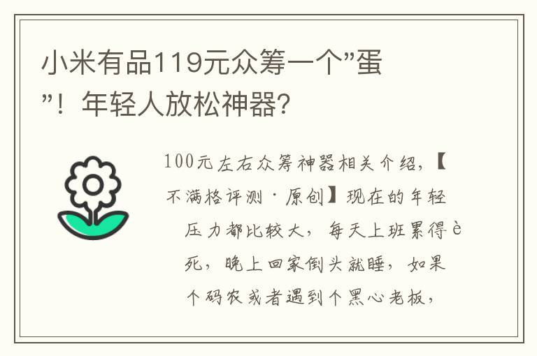 小米有品119元众筹一个"蛋"！年轻人放松神器？