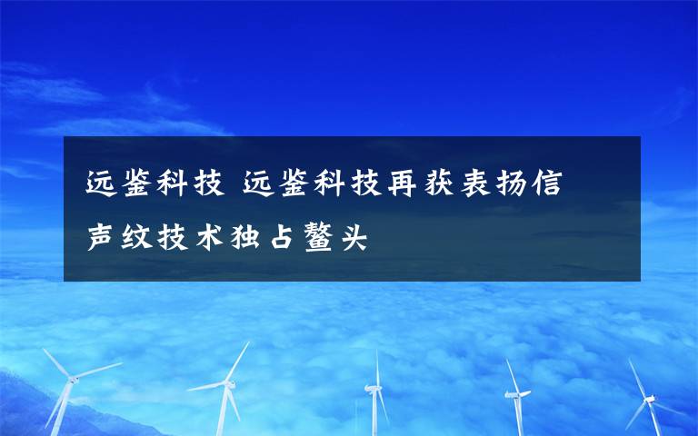 远鉴科技 远鉴科技再获表扬信 声纹技术独占鳌头