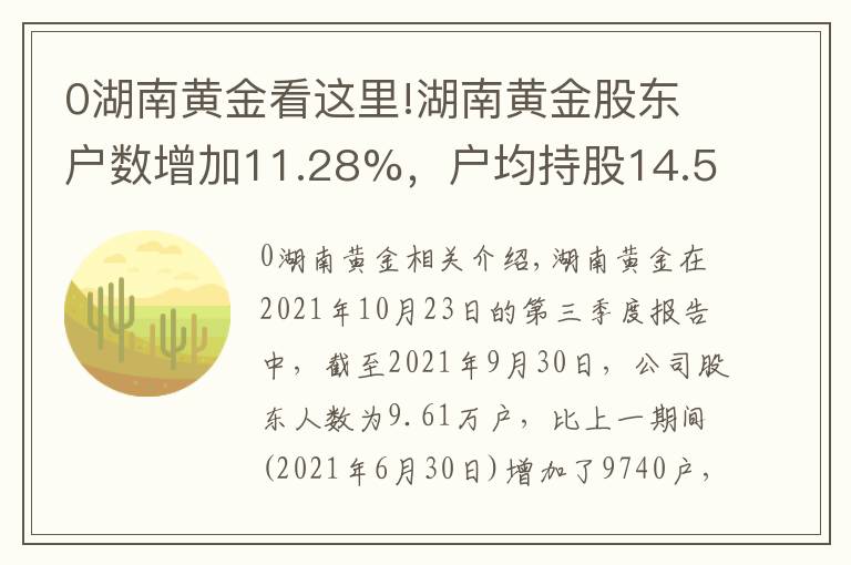 0湖南黄金看这里!湖南黄金股东户数增加11.28%，户均持股14.58万元