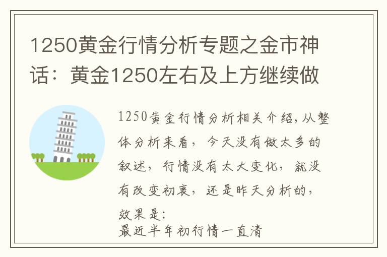 1250黄金行情分析专题之金市神话：黄金1250左右及上方继续做多为主 短空搭配