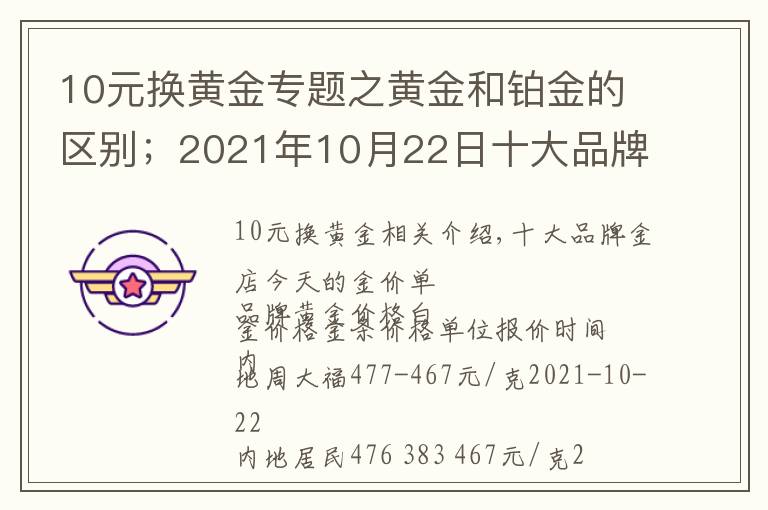 10元换黄金专题之黄金和铂金的区别；2021年10月22日十大品牌金店今日金价表