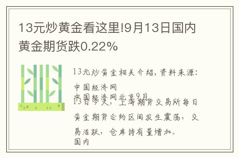 13元炒黄金看这里!9月13日国内黄金期货跌0.22%