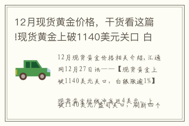 12月现货黄金价格，干货看这篇!现货黄金上破1140美元关口 白银涨逾1%