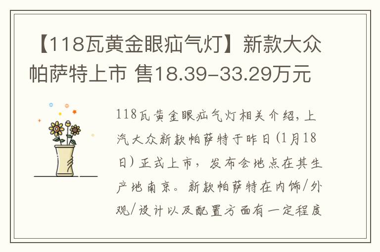 【118瓦黄金眼疝气灯】新款大众帕萨特上市 售18.39-33.29万元